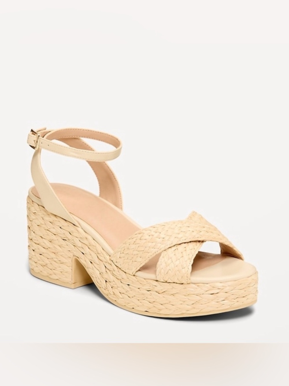 Old Navy Tan Raffia Platform Wedge Sandals